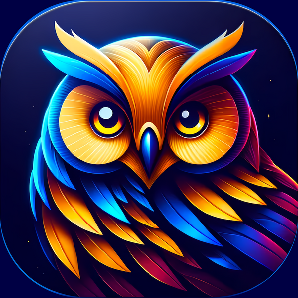 A stylized app icon logo of an owl